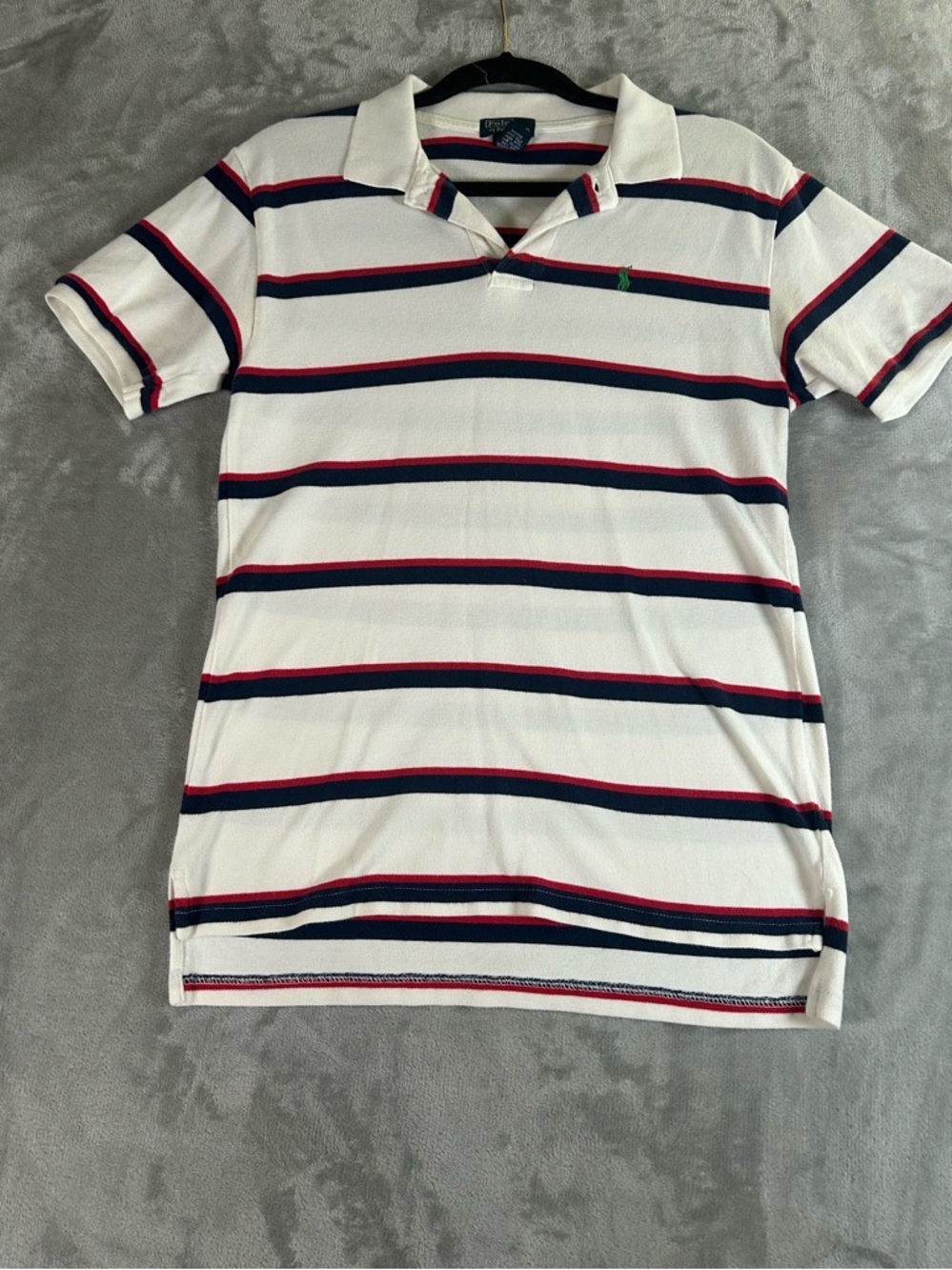 Ralph Lauren White Polo with Navy & Red Stripes